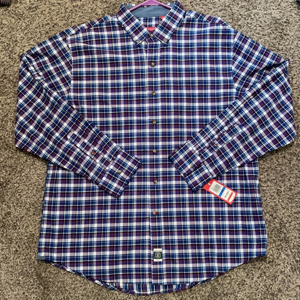 NWT IZOD button up shirt- XL blue, white & red